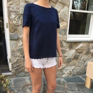J crew scalloped navy blue top